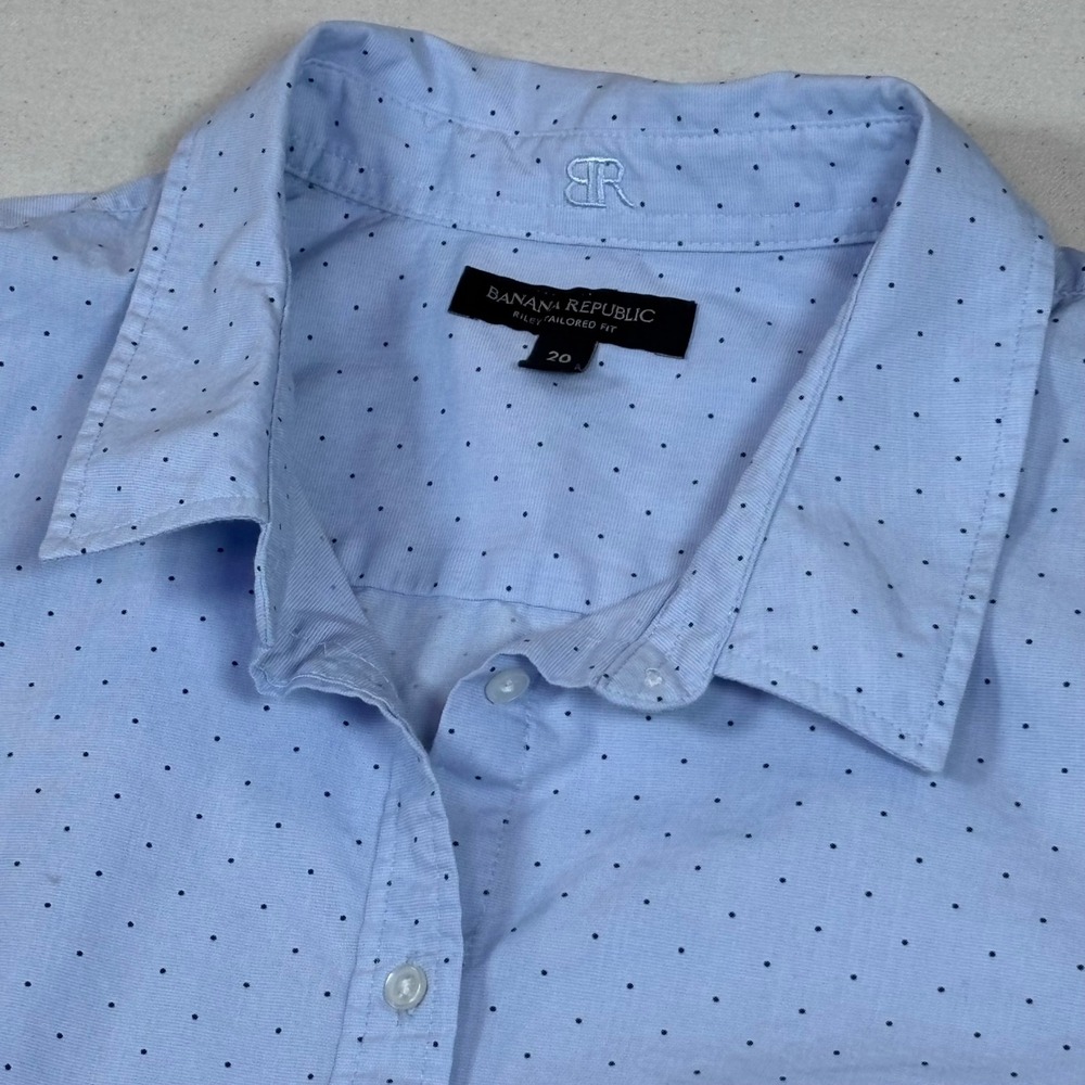 Banana Republic Women's Riley Tailored Fit Polka Dot Shirt Blue 20 Long Sleeve